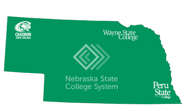 Nebraska map with state colleges