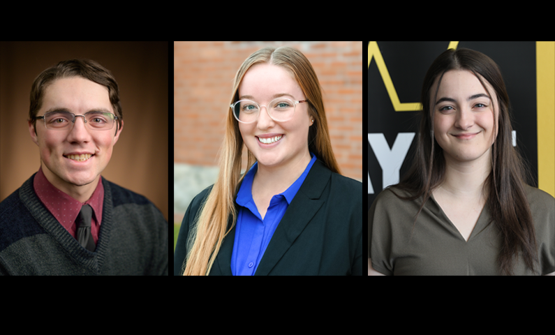 2023-24 Student Trustees, Cooper Reichman, Olivia McAsey, and Emma Wilkinson (Left to Right)